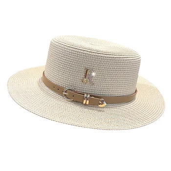 2023 Naujas Metalo R Raidė Sagtis Šiaudų Skrybėlę Laisvalaikio Vasaros Saulės, Skrybėlę Moterų Madingi Paplūdimio Skrybėlę Vintage Hat Bažnyčios Skrybėlės