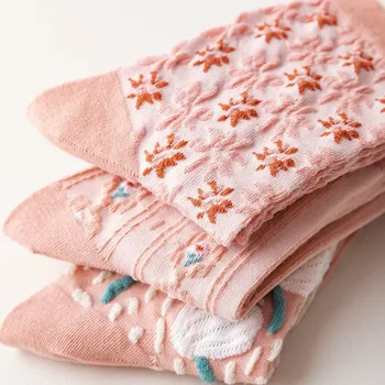 5 Poros Harajuku Moterų Kojinės Pink Serijos Derliaus Gėlių Siuvinėjimas Madinga Medvilnės Kojinės Rudens Žiemos Kawaii Cute Girl Kojinės Naujas