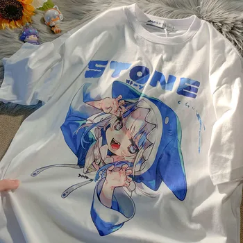Anime T-shirt Negabaritinių Moterų Y2K T-shirt Kawaii Viršūnes Laisvas Mergaites Spausdinti Trumpas Rankovėmis Vasaros Mados Streetwear Moteris Viršuje