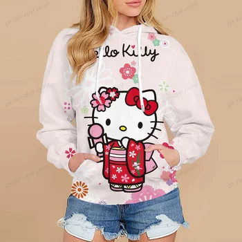 Aukštos Kokybės negabaritinių Marškinėlius moteriški drabužiai viršūnes Hoodies Harajuku Šiltas Megztinis Kailis Hello Kitty Rožinis Moterų korėjos stiliaus