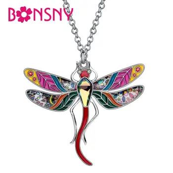 Bonsny Lydinio Emalio Kalnų Krištolas Gėlių Dragonfly Karoliai Pakabukas Grandinės Choker Vabzdžių Papuošalai Moterims Mergina Šalis Dovana, Aksesuaras
