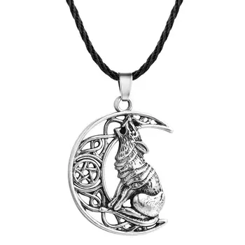 Cresent Mėnulį Ir Vilkas Amuletas Su Pentagram Pentacle Wicca Pagonių Talismanas Karoliai Pakabukas