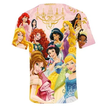 Disney 3-8 Merginos trumpomis Rankovėmis T-shirt Animacinių filmų Princesė Skaitmeninio Spausdinimo Sniego Baltos, Smėlio, Arlo, Ariel, Gražuolė, 