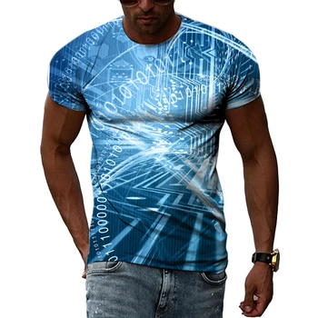 Juokinga Tendencijos Mados abstrakčiai Technologijos grafinis Vyrų marškinėliai 3D Spausdinimo Hip-Hop Harajuku Asmenybės Apvalios Kaklo trumpomis Rankovėmis Viršų