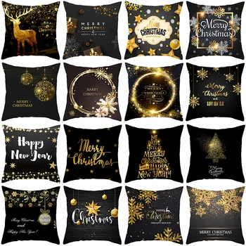 Kalėdų Gold Black Spausdinti Pagalvėlė Padengti Linksmų Kalėdų Dekoro Mesti Užvalkalai už Kalėdų Laimingų Naujųjų Metų Namuose Pagalvės užvalkalą