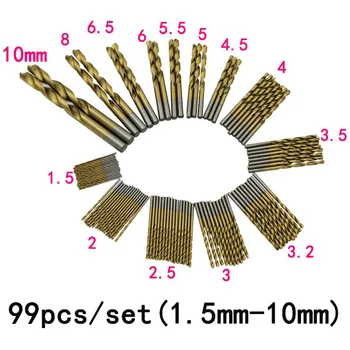 Kokybės Naujausias 99pcs/Set Padengtas Titano greitapjovio Plieno HSS Gręžimo karūnos Nustatyti Priemonė 1,5 mm-10 mm