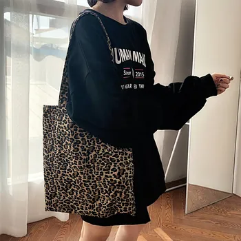 Korėjos Ulzzang drobė maišelis Moterų naujo Derliaus shopper bag leopard Maišelį hip-hop pečių maišą mados atsitiktinis įdomus 