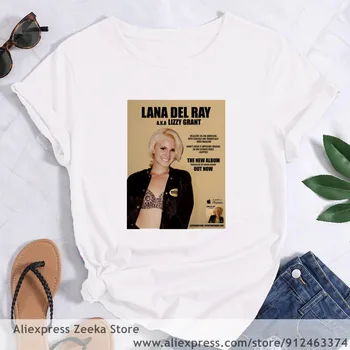 Lana Del Rey Moterų Juokinga Spausdinti Ponios T-shirt Mergina Y2K Harajuku Pagrindu, O-apykakle Balti Marškiniai Trumpas