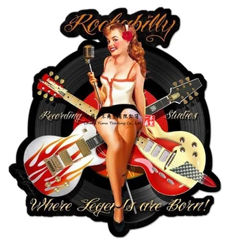 Lipdukas Gitara Seksuali Mergina Pinup Rockabilly Muzikos Guitar Rock And Roll Tatuiruotė Dviratininkas Hot Rod Jav Miniskirt