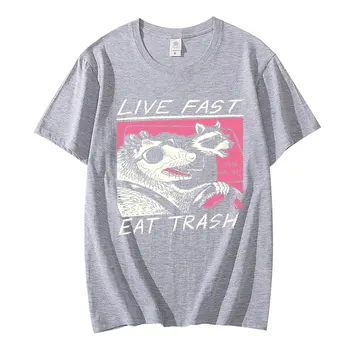 Live Greitai! Valgyti Šiukšles! T-marškinėliai Grynos Medvilnės Drabužius Atsitiktinis Trumpas Rankovės O Kaklo Tees Grafinis Atspausdintas T-Shirt Negabaritinių Streetwear