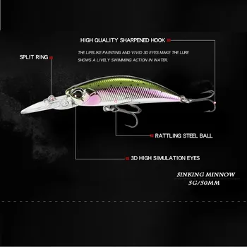 Lubit 2020 nardymo, Žvejybos Masalas 50mm 5g plūduriuojantis Minnow Dirbtinis Masalas nepastovi žmogus jerkbaits Bass žuvų pirmoji ryuki suvilioti 50MDF