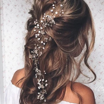 Mados Vestuvių Plaukų Aksesuarų, Imituojant Pearl Haedbands už Nuotaka Crystal Crown Gėlių Elegantiškas Plaukų Papuošalai Kietas