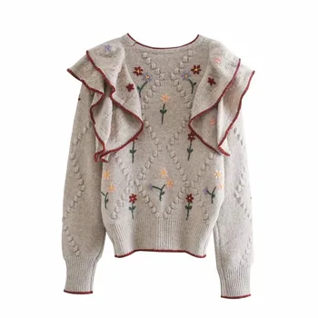 Moterų 2021 m. rudens pradžioje naujas retro mados plonas megztinis ilgomis rankovėmis single-breasted laminuotos dekoratyvinis megztinis