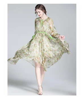 Mulberry Šilko Suknelė Moterų 2022 M. Vasarą Naujasis Prancūzijos Retro Švelnus Gėlių Žalia Ilgas Sijonas Aukštos Klasės Prekės Ženklo Susiuvimo Šilko Suknelė