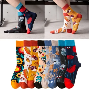 Naujas AB kojų, gėlių ir paukščių modelio viduryje vamzdis atsitiktinis kojinės vyrų mados kojinės plius dydžio kojinės