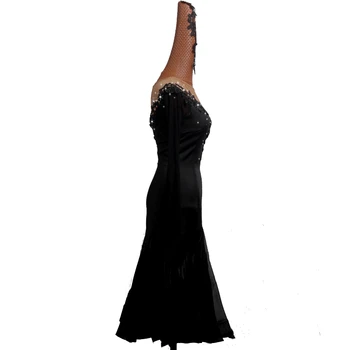 Naujas Lotynų Šokių Kostiumas Juodos Spalvos Siuvinėjimo Suknelė Kalnų Krištolas Ilgomis Rankovėmis Prom Šalies Rodyti Konkurencijos Drabužius Tango Šokių Dresse
