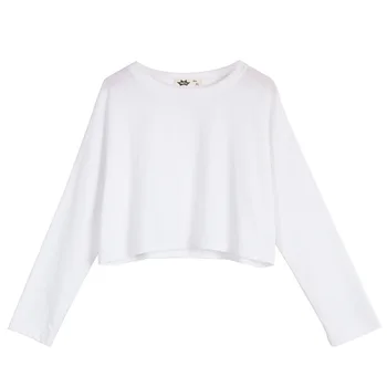 Pagrindinio 2022 m. Rudenį Paauglių Mergaičių korėjos Stiliaus Baltos Apvalios Kaklo, ilgomis Rankovėmis Trumpą T-shirt Vaikai Trumpas Atsitiktinis marškinėliai Medvilnės, #9115