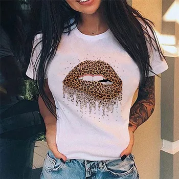 Paprasta Seksualus lūpų spausdinti marškinėliai atsitiktinis marškinėliai moterims trumparankoviai grafinis viršuje vasaros ponios t-shirt