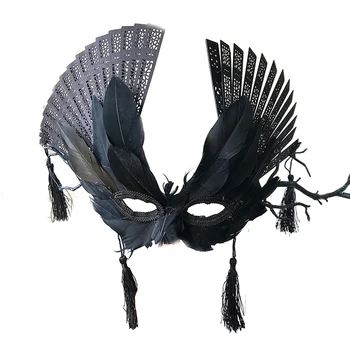 Plunksnų Ventiliatorius Kaukė, Rankų Darbo Fancy Dress Kutai Venecijos Masquerade Ball Šalies Karnavalas Kaukė Gotikos Aksesuaras Kostiumai Nuotrauka