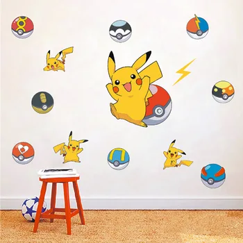 Pokemon Sienų Lipdukai Kawaii Animacinių filmų Pikachu Nuimamas PVC Lipdukai Sienų Apdailai Meno Lipdukai Lova Gyvenimo Kambario Durys Namų Dekoro