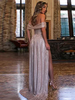 Prancūzijos Blizgančiais Padalinta Maxi Suknelė Moterų Mados Kietas Stebėjimo Paradinėmis 2022 Ponios Seksualus, Elegantiškas Šalis Klubo Vakare Gown