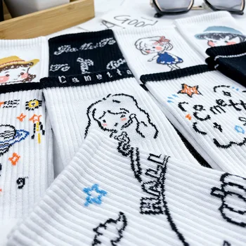Rudenį, žiemą animacinių, anime, Japonų rašmenys mielas medvilnės kojinės Harajuku mergina abėcėlė planetos juoda balta kawaii vamzdis kojinės
