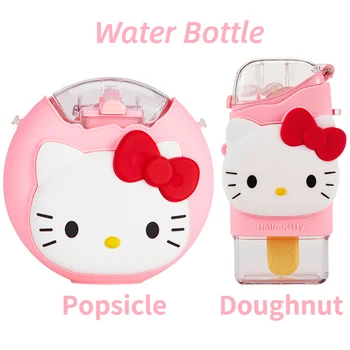Sanrio Hello Kitty Šiaudų Dangčiu Vandens Puodelį Popsicle Spurga Gėrimo Butelis Kūrybos Animacinių filmų Kūdikio Maitinti Nešiojamų Vaikų Puodeliai