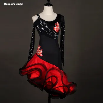 Seksuali suknelė lotynų šokių drabužiai moterims lotynų šokių gėlės ilgomis rankovėmis suknelė mergaitėms lotynų šokių suknelė Cha-cha šokių suknelė