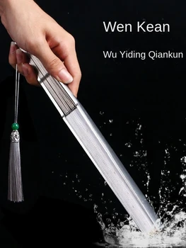 Titano Lydinio Ventiliatorius Aliuminio Lydinio Klasikinis Kinų Stiliaus Kung Fu Dovana Geležies Lankstymo Ventiliatorius Vasaros Hanfu Aukso Laistymo Spun Silk