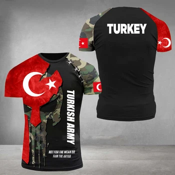 Turkijos Armijos vyriški T-Shirt Veteranas Karys Kaukolė Spausdinti Vasaros Megztinis O Kaklo trumpomis Rankovėmis Negabaritinių Vyrų Drabužiai Camisa