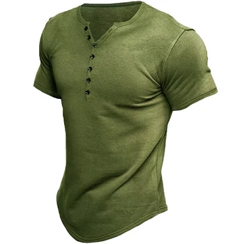 Vasaros Nauja, vyriški T-Shirt Europos Ir Amerikos Vyrų Henry Marškiniai, trumparankoviai Vyrų vientisos Spalvos marškinėliai Topai