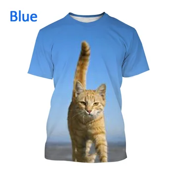 Vyriški T-shirt Moterų Atsitiktinis marškinėliai Įdomus ir Patogus Mados 3D spausdinami Mielas Gyvūnų Spausdinti marškinėliai, Cat Modelis Vasaros Tendencijos