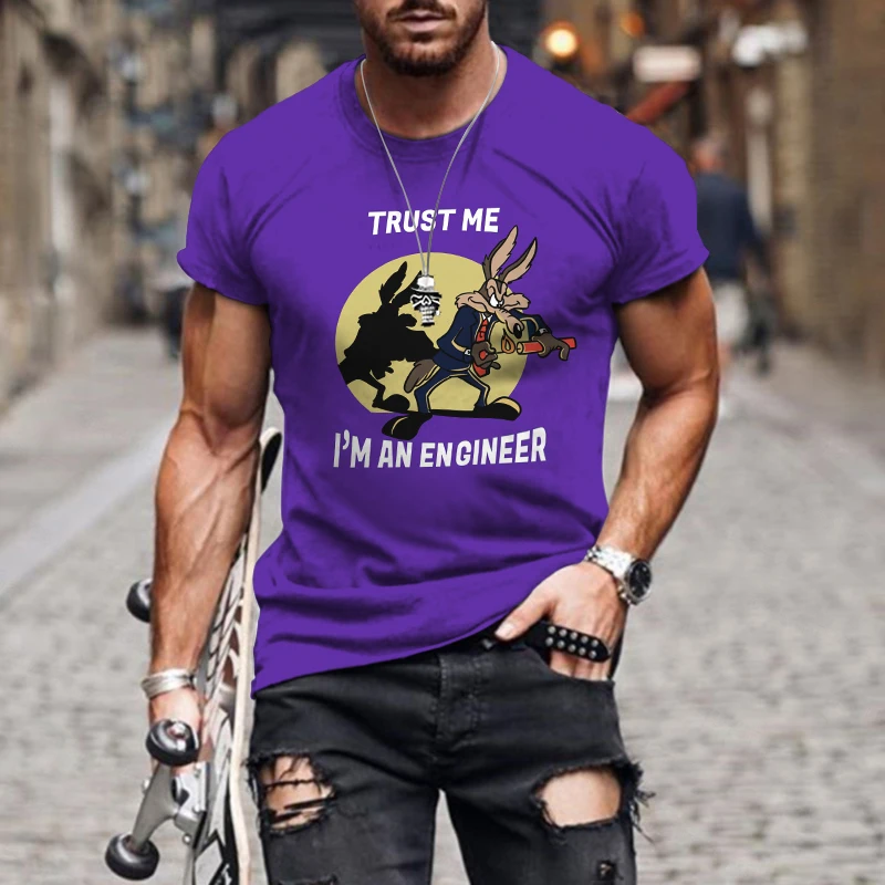 Nauji vyriški Vasarą Cartoon Marškinėliai Atsitiktinis Negabaritinių Lauko Drabužių Mados Streetwear Vyrų Viršūnes&Tees Manimi Pasitiki, aš esu Inžinierius Nuotrauka 0