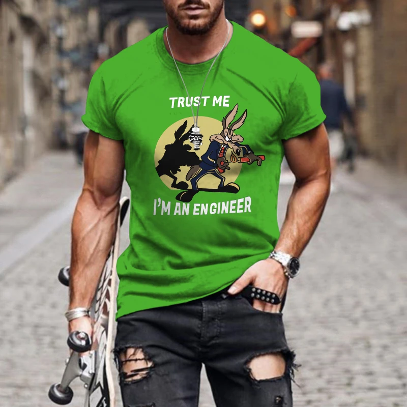 Nauji vyriški Vasarą Cartoon Marškinėliai Atsitiktinis Negabaritinių Lauko Drabužių Mados Streetwear Vyrų Viršūnes&Tees Manimi Pasitiki, aš esu Inžinierius Nuotrauka 1