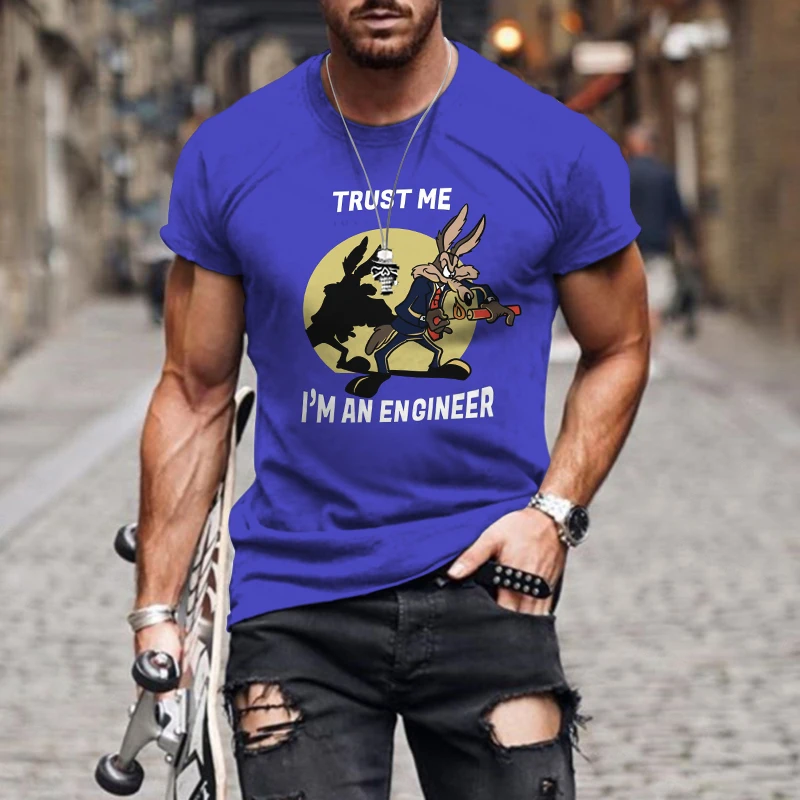 Nauji vyriški Vasarą Cartoon Marškinėliai Atsitiktinis Negabaritinių Lauko Drabužių Mados Streetwear Vyrų Viršūnes&Tees Manimi Pasitiki, aš esu Inžinierius Nuotrauka 3