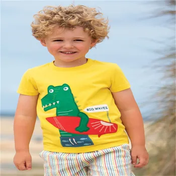 Šokinėja Metrų Kūdikių Vasaros T marškinėliai su Gyvūnais Aplikacijos Naujas Medvilnės Vaikų Drabužių Mada Vaikams Tees Viršūnės