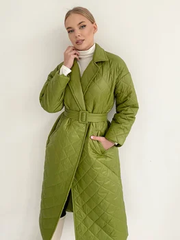 Žiemos Moteris Kailis 2022 Ilgi Tiesūs Rombas, Modelį, Parkas Žalioji Atsitiktinis Varčias Vėjo Šiltas Storas Kailis Elegantiškas Moteris Outwear