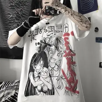 Žmogaus T-shirts Harajuku Gatvėje Tamsiai Parodija Animacinių filmų Vasaros Spausdinti Trumpas Rankovės Negabaritinių marškinėliai Laisvi Drabužiai Y2k Viršūnes Tee Marškinėliai