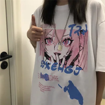 Moterų marškinėliai Vasaros Anime Spausdinti Steampunk trumpomis Rankovėmis Moteriška T-shirt Negabaritinių Gotikos Harajuku Drabužių Kawaii Y2k Viršūnės